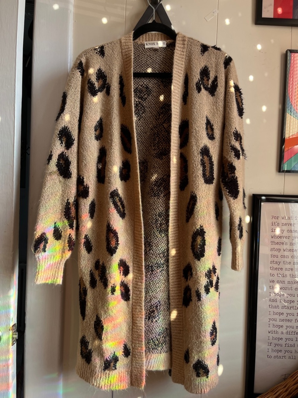 Knox Rose Tan Leopard Print Open-Front Cardigan